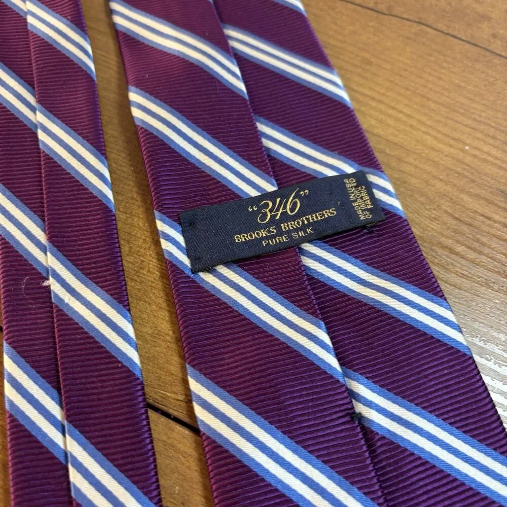 Brooks Brothers 346 Purple Blue Striped Preppy Silk Men's Tie